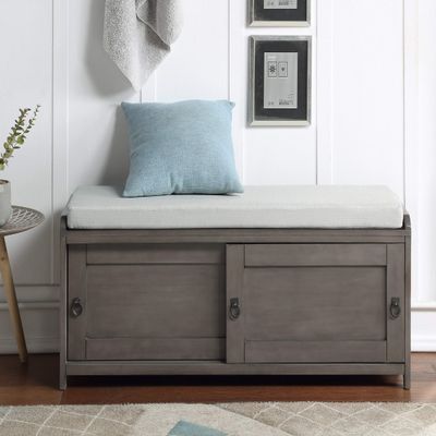 KLMM Modern Homes Collection Wood Storage Bench with 2 Cabinets, Suitable for Entrance, Hallway, Living Room (Gray@F>)