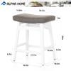 ALPHA HOME Bar Stools Set of 2, Solid Wood Saddle Kitchen Stools with Grey PU Leather Cushion Counter Height Barstools with Wooden Base for Kitchen Dining Cafe, 24 Inch, Grey, 2PCS view 2