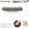 ALPHA HOME Bar Stools Set of 2, Solid Wood Saddle Kitchen Stools with Grey PU Leather Cushion Counter Height Barstools with Wooden Base for Kitchen Dining Cafe, 24 Inch, Grey, 2PCS view 4
