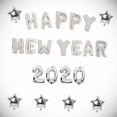 16" 2020 Happy New Year Eve Star Number Letter Foil Balloon Silver Party Decor Hanging Balloon Bright Color for Wedding Decoration Banner Air Balloon