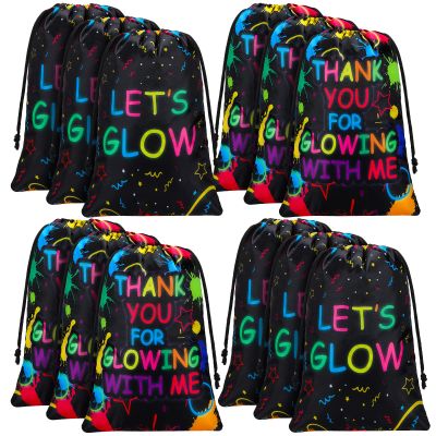 Sadnyy 48 Pieces Let's Glow Drawstring Bags Bulk Glow in The Dark Party Supplies Favor Gift Bag Neon Pouch for Goodie Retro 80s 90s