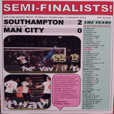 Southampton 2 Man City 0 - 2023 EFL Cup quarter-final - souvenir print