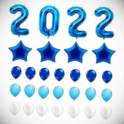 40" Blue 2022 Number Star Foil Balloon New Year Eve Graduation Party Latex Set Hanging Balloon Bright Color for Wedding Decoration Banner Air Balloon