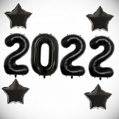 40 Inch Black 2022 Number Foil Balloon New Year Eve Graduation Party Decor Star Hanging Balloon Bright Color for Wedding Decoration Banner Air Balloon