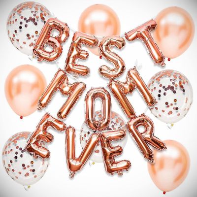 31 Piece Foil Party Balloon Set For Mothers Day, Best Mom Ever, Rose Gold Hanging Balloon Bright Color for Wedding Decoration Banner Air Balloon