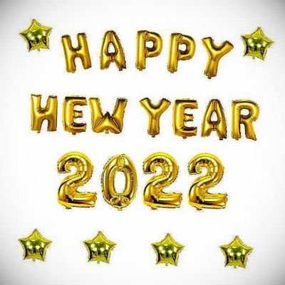 16 Inch 2022 Happy New Year Eve Star Number Letter Foil Balloon Gold Party Decor Hanging Balloon Bright Color for Wedding Decoration Banner Air Balloon