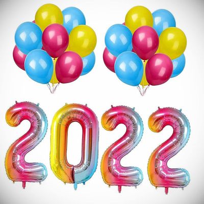 40" Pink Gradient Rainbow 2022 Number Foil Balloon Prom Grad Graduation Party Hanging Balloon Bright Color for Wedding Decoration Banner Air Balloon