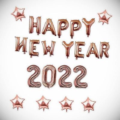 16" 2022 Happy New Year Star Number Letter Foil Balloon Rose Gold Party Decor Hanging Balloon Bright Color for Wedding Decoration Banner Air Balloon