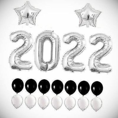 40" Silver 2022 Number Star Foil Balloon New Year Eve Graduation Party Latex Set Hanging Balloon Bright Color for Wedding Decoration Banner Air Balloon