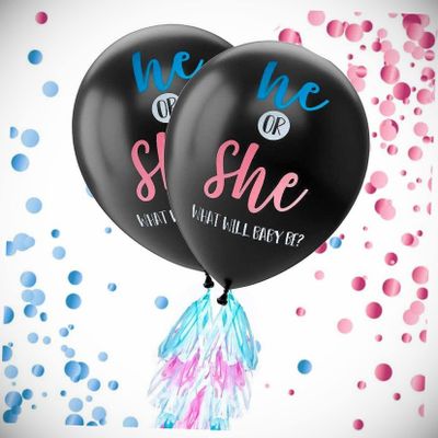 2 Giant Xl Confetti Balloons W/ 24 Tassels String For Gender Reveal Party 36" Hanging Balloon Bright Color for Wedding Decoration Banner Air Balloon