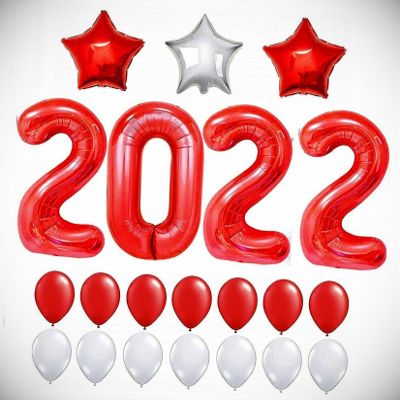 40" Red 2022 Number Star Foil Balloon New Year Eve Graduation Party Latex Grad Hanging Balloon Bright Color for Wedding Decoration Banner Air Balloon
