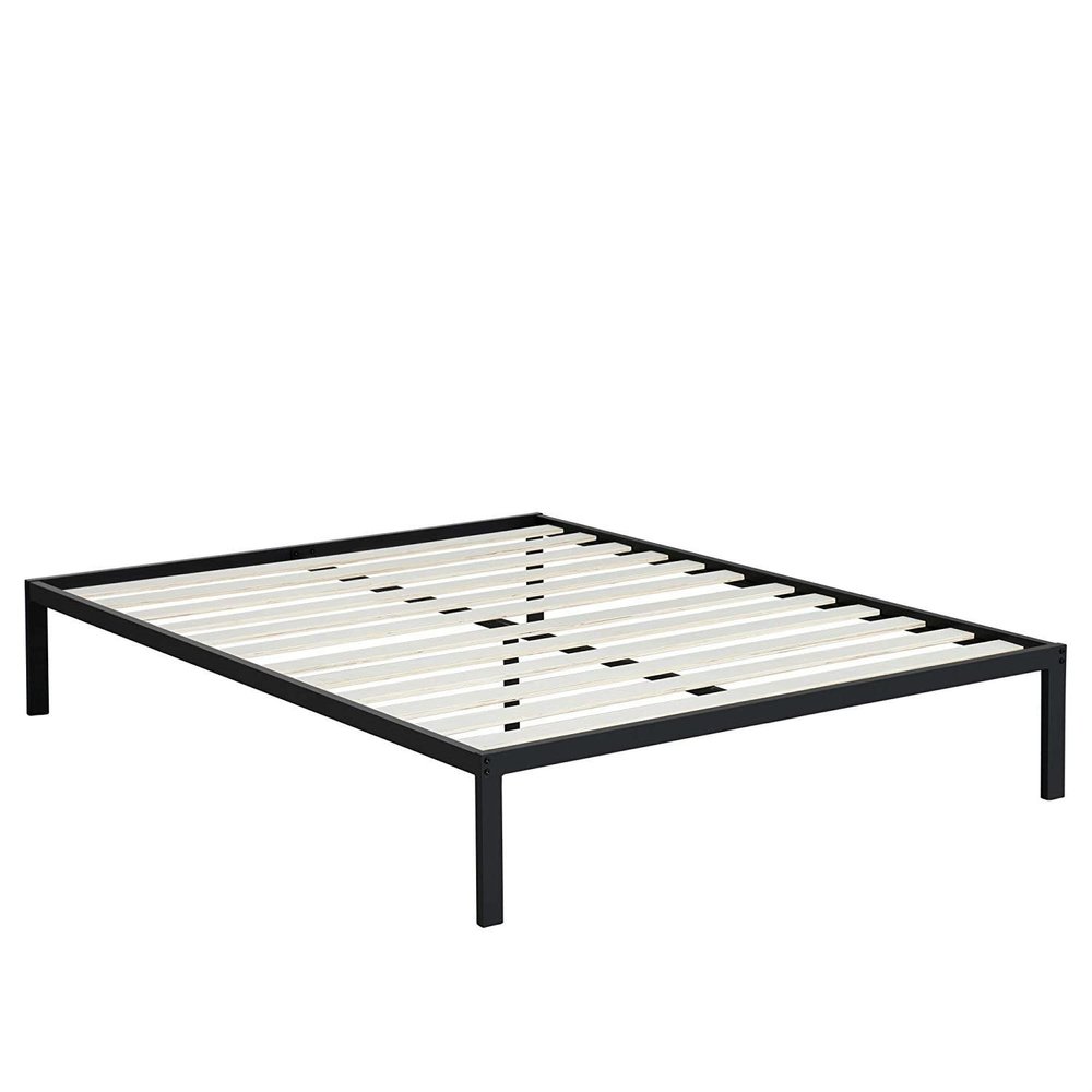 Fast Furnishings Queen Size Steel Metal Platform Bed Frame with Wood Slats