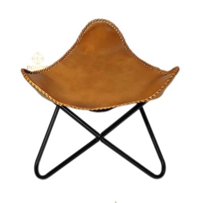 Handmade Brown Leather Footstool Ottoman  Genuine Saddle Leather Stool for Living Room | Rustic Home Dcor Accent | Butterfly Chair Ottoman with Steel Frame  Ten Vintage Boho Furniture by PLW