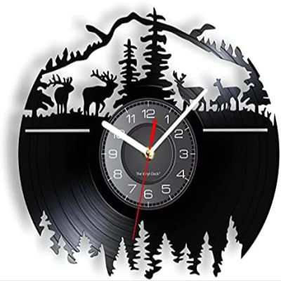 12In Wall Clock Silent Non-Ticking Wild Animals Wall Clock Made of Vinyl Album Re-purposed Record Wildllife Natural Scenery Modern Wall Watch Artwork