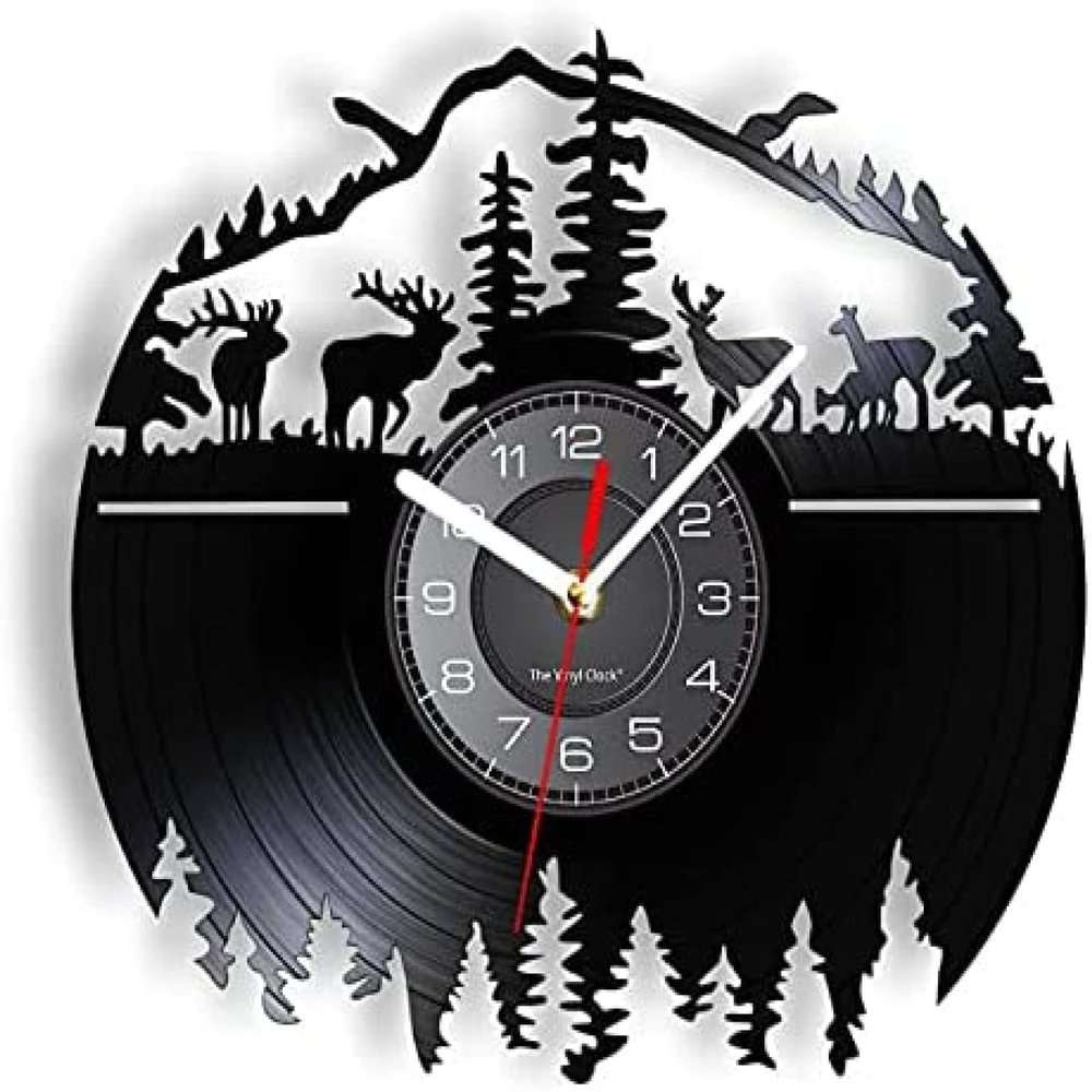 12In Wall Clock Silent Non-Ticking Wild Animals Wall Clock Made of Vinyl Album Re-purposed Record Wildllife Natural Scenery Modern Wall Watch Artwork