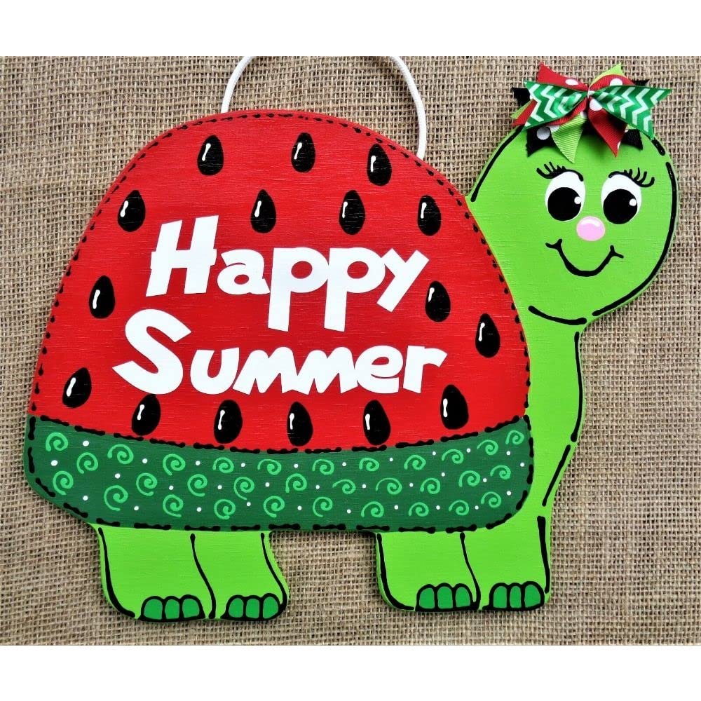 1 Pcs Watermelon Happy Summer Turtle Sign Wall Door Hanger Plaque Wreath Addition