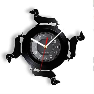 12 Inch Wall Clock Long Haired Dachshund Wall Art Dachshund Wiener Dog Vinyl Record Wall Clock Puppy Pet Animal Lovers Gift Doggy Home Decor