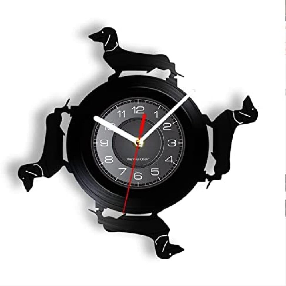 12 Inch Wall Clock Long Haired Dachshund Wall Art Dachshund Wiener Dog Vinyl Record Wall Clock Puppy Pet Animal Lovers Gift Doggy Home Decor