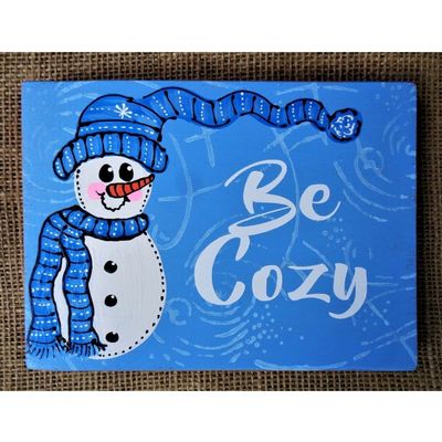1 Pcs Be Cozy Shelf Sitter Block Snowman Sign Winter Season Christmas Tiered Tray
