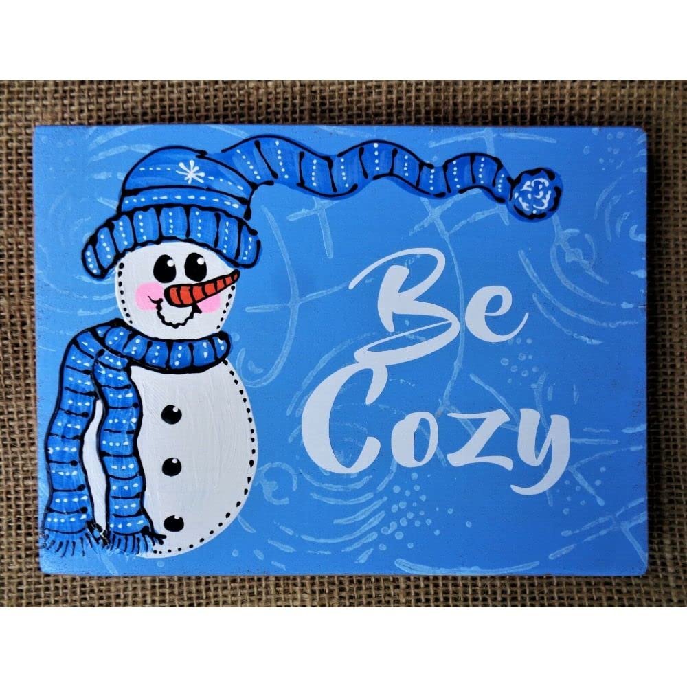 1 Pcs Be Cozy Shelf Sitter Block Snowman Sign Winter Season Christmas Tiered Tray