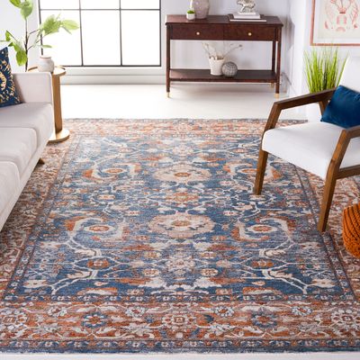 SAFAVIEH Area Rug 8x10 - Heirloom Collection - Large - Blue & Rust, Traditional Oriental Design, Non-Shedding & Easy Cleaning, Ideal for Living Room, Bedroom, Office, Dining Space (HRL720M)