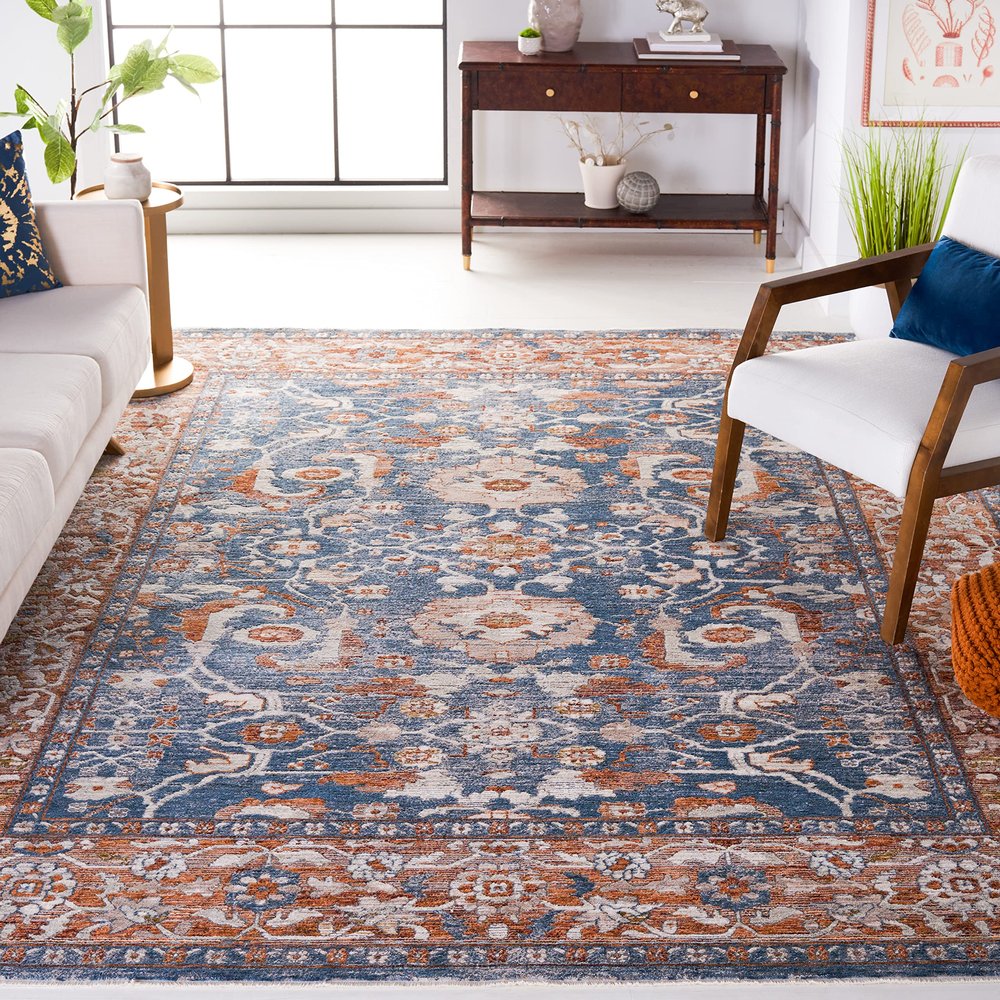 SAFAVIEH Area Rug 8x10 - Heirloom Collection - Large - Blue & Rust, Traditional Oriental Design, Non-Shedding & Easy Cleaning, Ideal for Living Room, Bedroom, Office, Dining Space (HRL720M)
