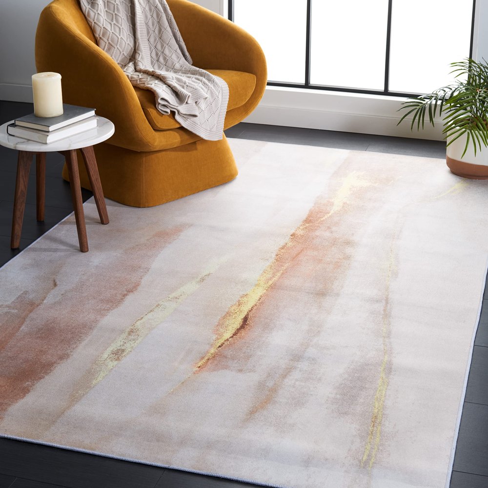 SAFAVIEH Washable Rug Tacoma Collection - 3' x 5', Beige & Gold, Slip Resistant & Easy to Clean, Ideal for Living Room, Bedroom, Foyer, Accent Space (TAC807B)