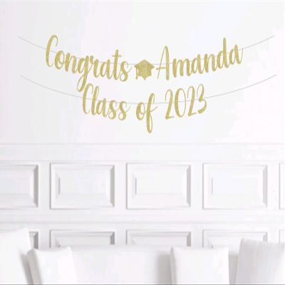 Graduation Banner, Custom Name 2024 Graduation Banner Sign, Class of 2024 Banner, Congrats Grad, Glitter Banner
