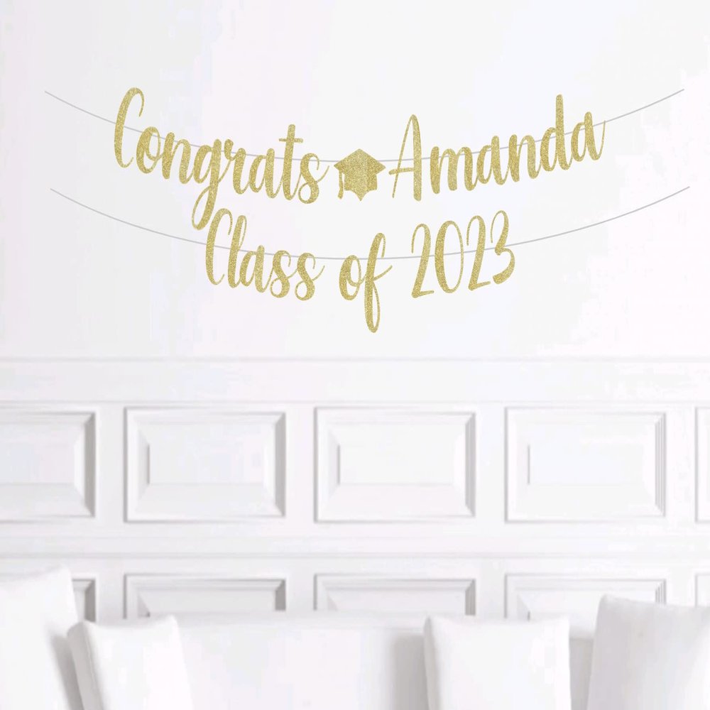 Graduation Banner, Custom Name 2024 Graduation Banner Sign, Class of 2024 Banner, Congrats Grad, Glitter Banner