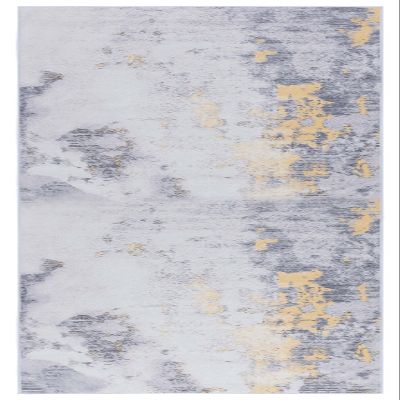 SAFAVIEH Washable Rug Tacoma Collection - 2'6" x 8' Runner, Grey & Gold, Slip Resistant & Easy to Clean, Ideal for Hallway, Foyer, Entryway, Bedroom (TAC803F)