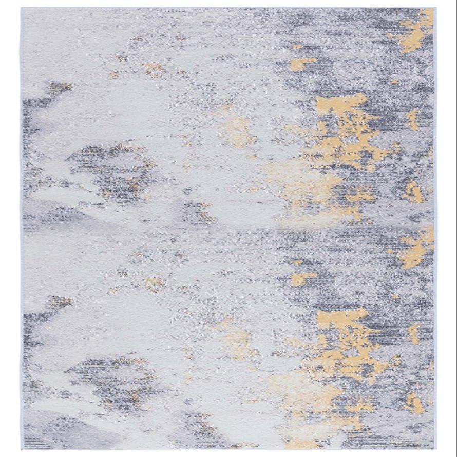 SAFAVIEH Washable Rug Tacoma Collection - 2'6" x 8' Runner, Grey & Gold, Slip Resistant & Easy to Clean, Ideal for Hallway, Foyer, Entryway, Bedroom (TAC803F)