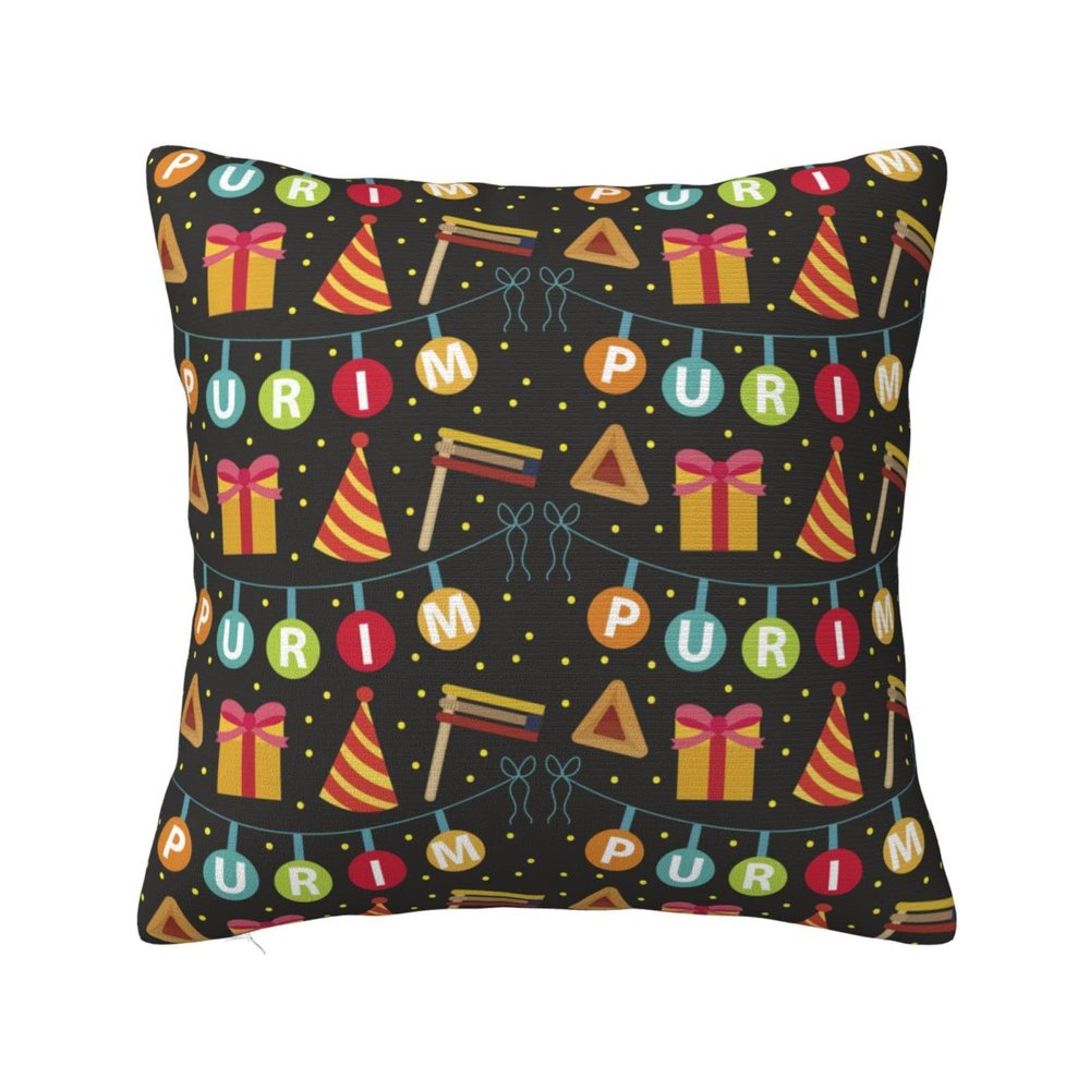 Happy Purim Day Jewish Carnival Throw Pillow Covers Double Side Design Cushion Pillowcase Decor Home Couch Sofa Car Bed 18"X18"