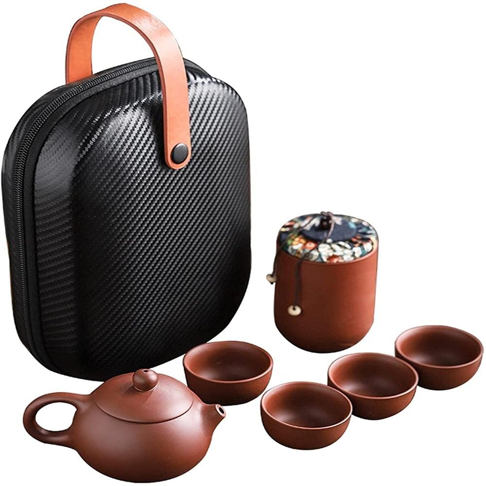 DEPILA LIANXIAO - Purple Sand Tea Cups Ceramic Portable Teapot Set Outdoor Travel Gaiwan Tea Cups of Tea Ceremony Teacup pot