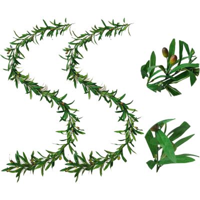 6 Ft Artificial Olive Leaf Garland,2 PCS Faux Olive Branch Greenery Garland with Fruit for Home Garden Office Wedding Decorations
