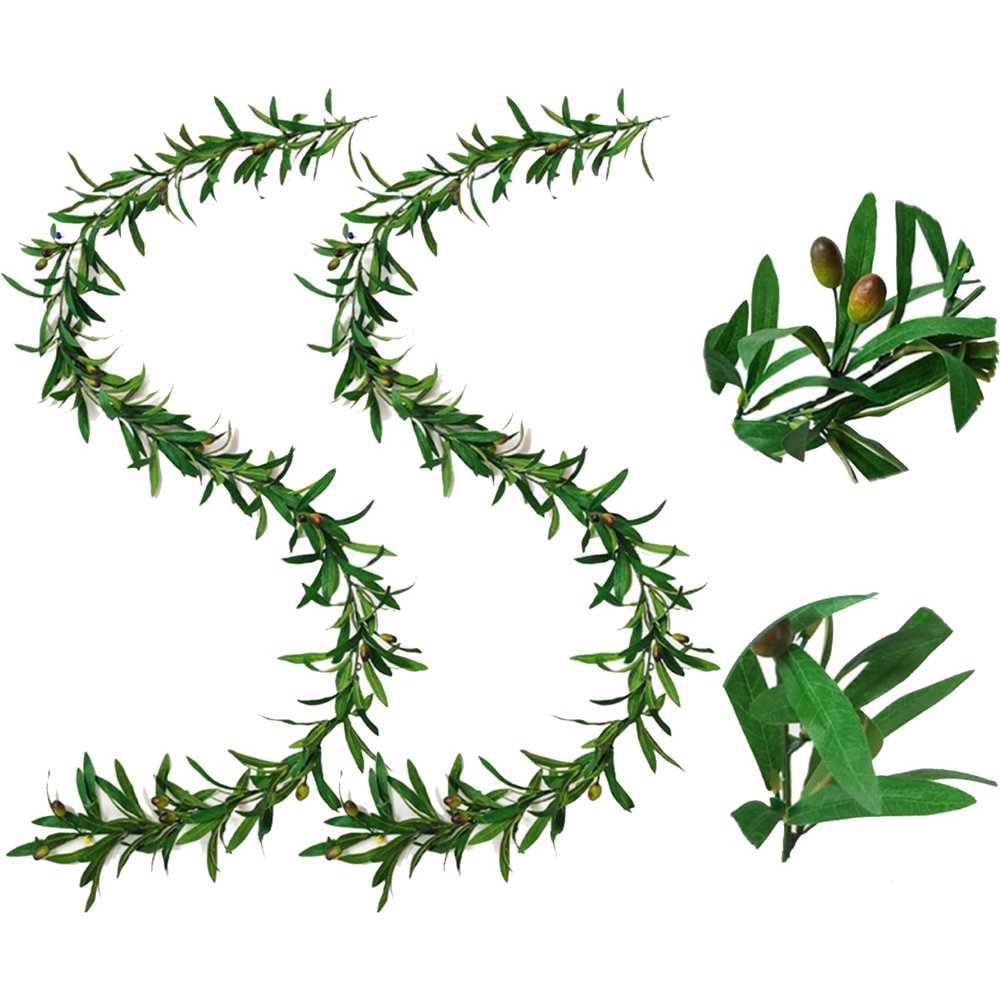 6 Ft Artificial Olive Leaf Garland,2 PCS Faux Olive Branch Greenery Garland with Fruit for Home Garden Office Wedding Decorations