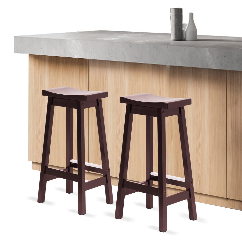 Bar Stools for Kitchen Island, Counter Height Bar Stools Set of 2, 24 Inch Wood Saddle Stool, Solid Wooden Seating with Footrest, Ideal for Breakfast Bar, Kitchen Island, Party Room, Backless, 2-Pack