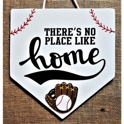 1 Pcs There's No Place Like Home Baseball Sign Wall Art Door Plaque Wreath Attachment