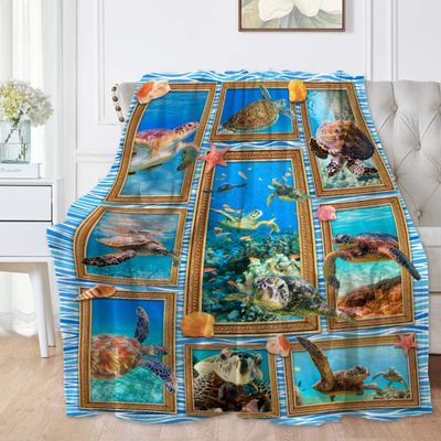 Deep Sea Turtle Blanket, Soft Flannel Throws Cozy Lightweight Blankets for Couch Bed Sofa, Practical Gift Unisex Small 50"40" for Kid/Child