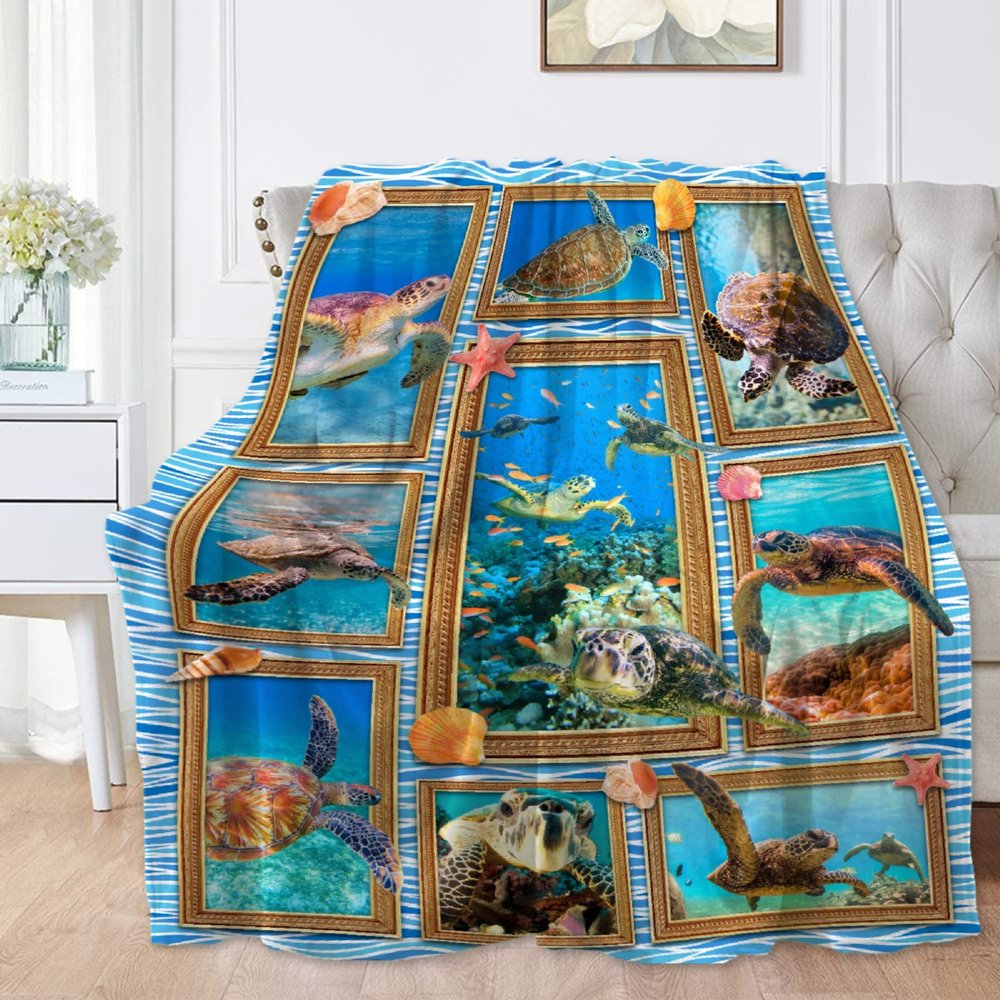 Deep Sea Turtle Blanket, Soft Flannel Throws Cozy Lightweight Blankets for Couch Bed Sofa, Practical Gift Unisex Large 80"60" for Adult/Double