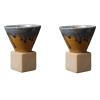 2PCS Coarse Pottery Coffee Mug with Base, 7oz/200ml Creative Triangular Cone Shape Porcelain Mug Funnel Coffee Mug, Vintage Ceramic Personal Tea Cup for Coffee Tea Latte view 1