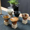 2PCS Coarse Pottery Coffee Mug with Base, 7oz/200ml Creative Triangular Cone Shape Porcelain Mug Funnel Coffee Mug, Vintage Ceramic Personal Tea Cup for Coffee Tea Latte view 3