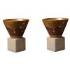 2PCS Coarse Pottery Coffee Mug with Base, 7oz/200ml Creative Triangular Cone Shape Porcelain Mug Funnel Coffee Mug, Vintage Ceramic Personal Tea Cup for Coffee Tea Latte view 1