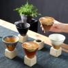2PCS Coarse Pottery Coffee Mug with Base, 7oz/200ml Creative Triangular Cone Shape Porcelain Mug Funnel Coffee Mug, Vintage Ceramic Personal Tea Cup for Coffee Tea Latte view 2