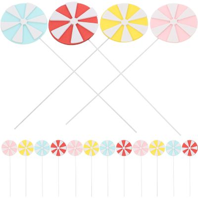 jojofuny 24pcs Lollipop Cupcake Toppers Dessert Decorations for Birthday Parties Sweet Candy Theme Cake Ornament for Boys and Girls Celebrations for Muffins and Treats