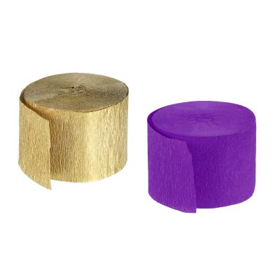 MECCANIXITY Crepe Paper Streamers 2 Rolls 72ft in 2 Colors for Rainbow Party Decorations Wedding Ceremony Birthdays Christmas Decoration (Purple,Gold Tone)