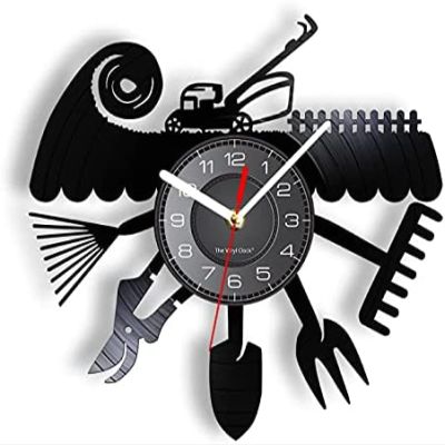 12 Inch Vinyl Record Wall Clock Gardening Tools Weeding Vinyl Record Wall Clock Farm Garden Nature Lover Home Decor Retro Timepieces Vintage Watch Gardener Gift