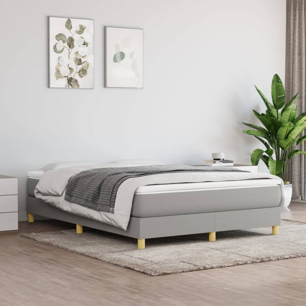GOLINPEILO Light Gray Box Spring Bed Frame with Golden Legs, 59.8"x79.9" Queen Fabric, Weight-54.675 lb(Style L)