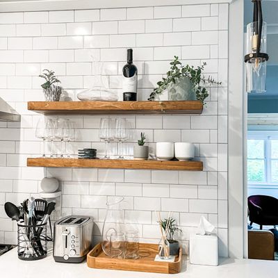 URBANDI, Rustic Floating Shelves, Set of 2, Hidden Bracket, Solid Wood, Heavy Duty, Wall Mounted Shelves, (Brown, 60Wx6D)