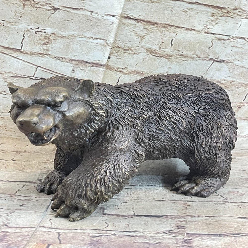 EUROPEAN BRONZE Nice European Signed Bronze Wealth Crawl Animals Ferocious Bear Statue Figure Statue Gift Art