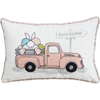 Bed Bath & Beyond 13" X 20" White and Pink Easter Bunny Pink Truck Throw Pillow